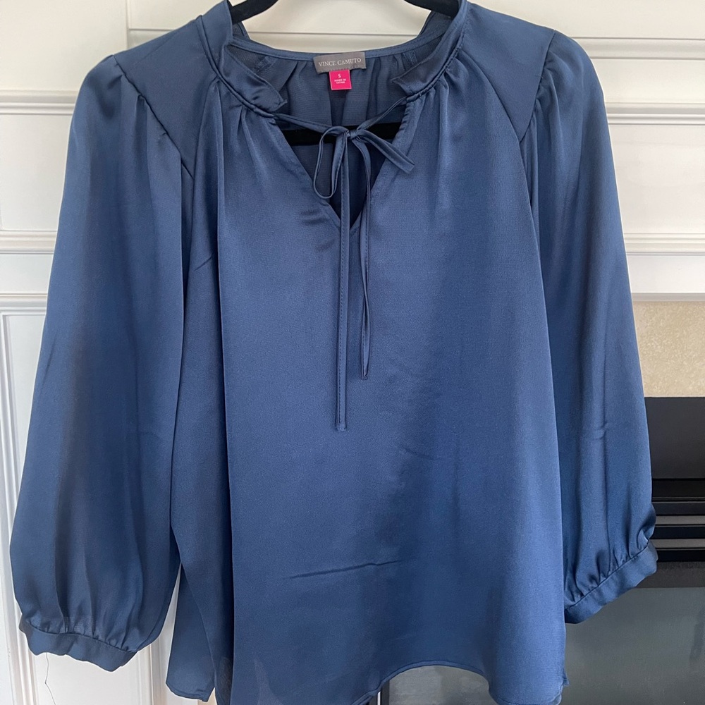 Vince Camuto navy silk blouse